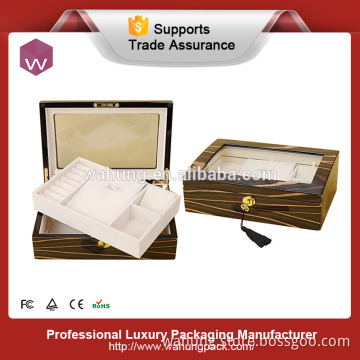 Customize luxury wooden jewelry packaging storage box with lock and key
